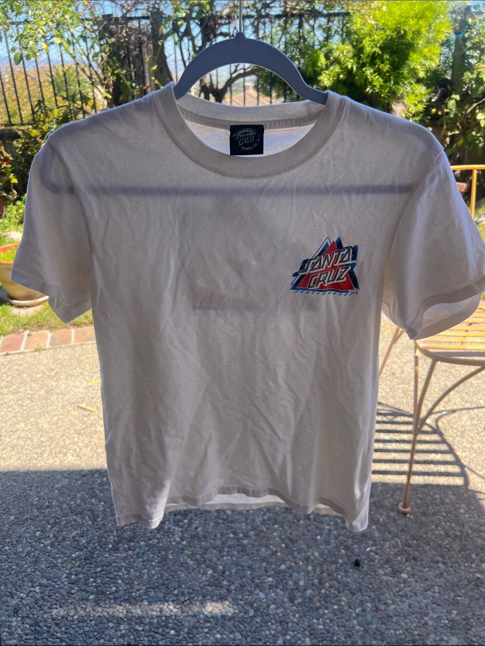 Santa Cruz Skateboards White Tee with Red & Blue Chest Logo